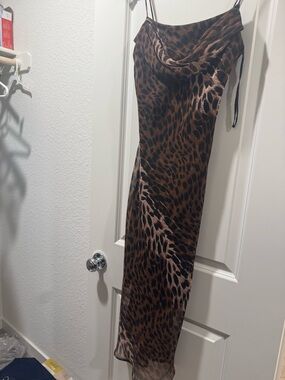Onyx Nite Black and Brown Leopard Slip Dress